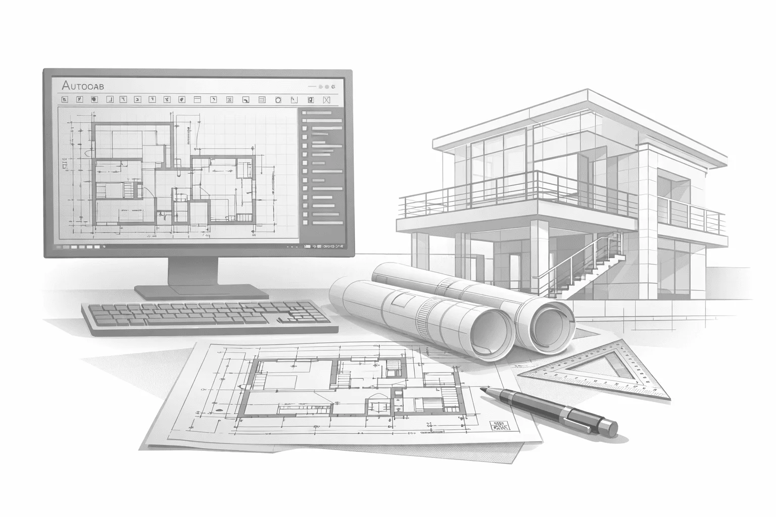 dibujo arquitectonico en autocad con planos tecnicos